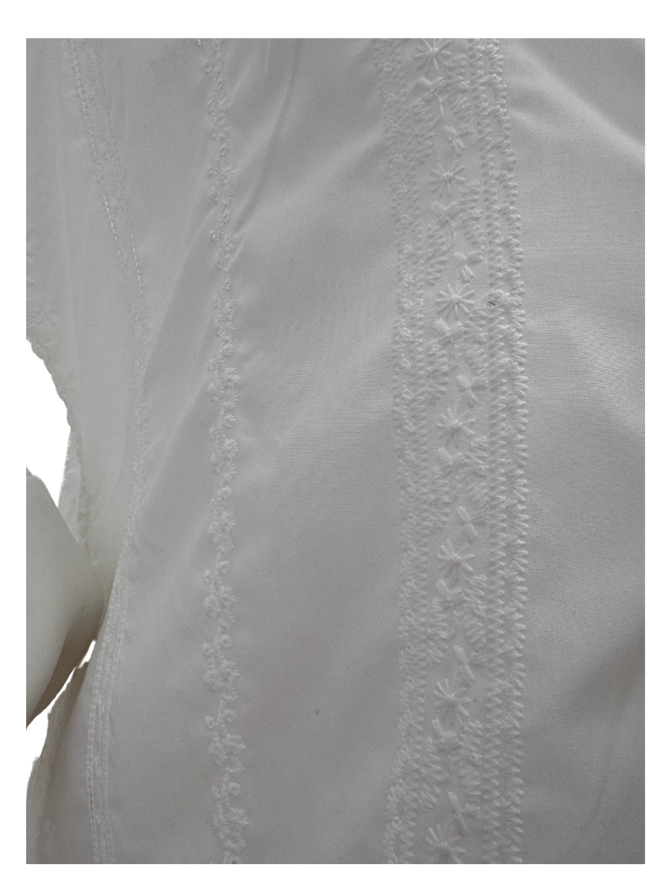 White Vertical Embroidered Long Swimsuit Cover Up