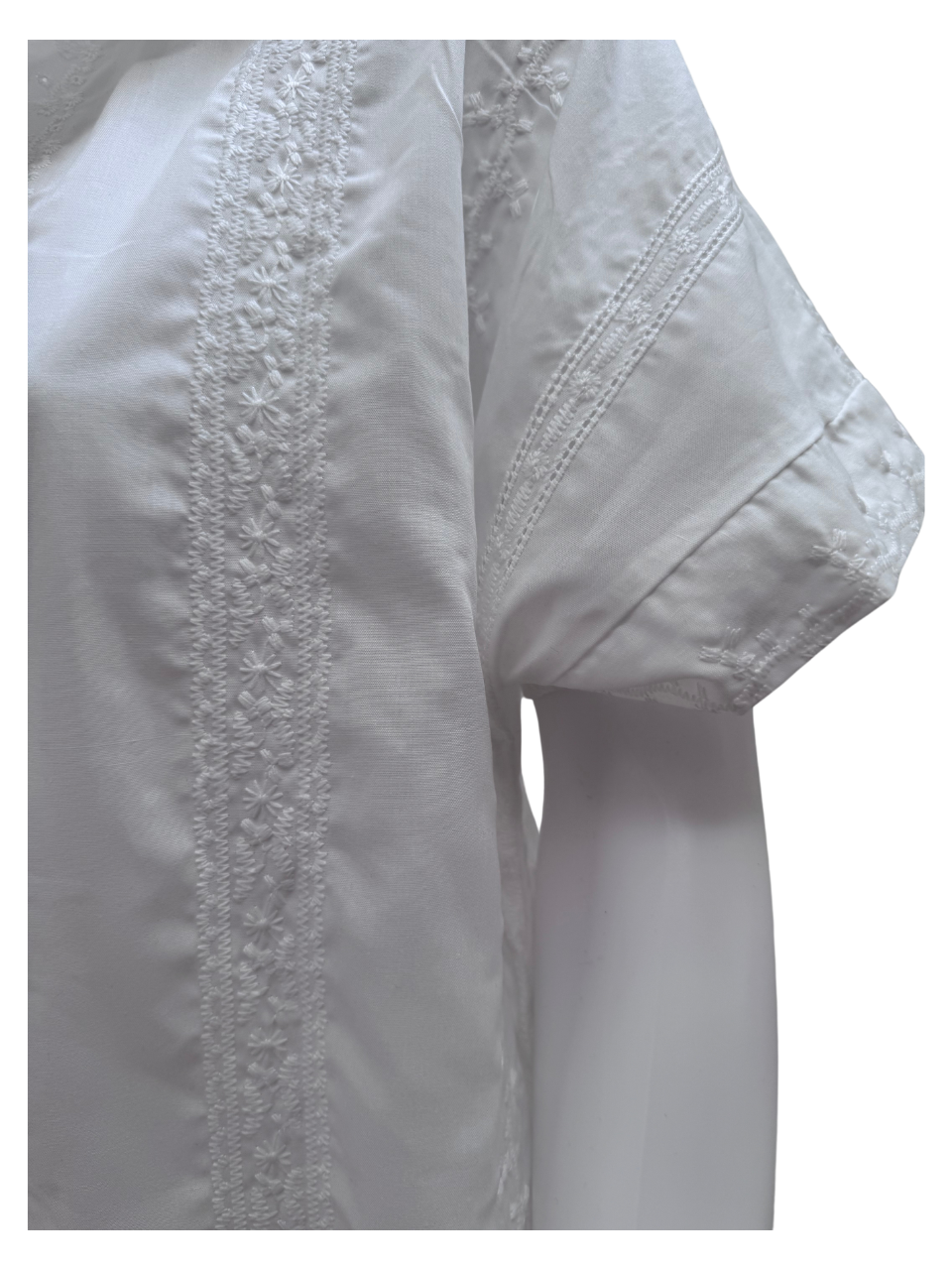 White Vertical Embroidered Long Swimsuit Cover Up