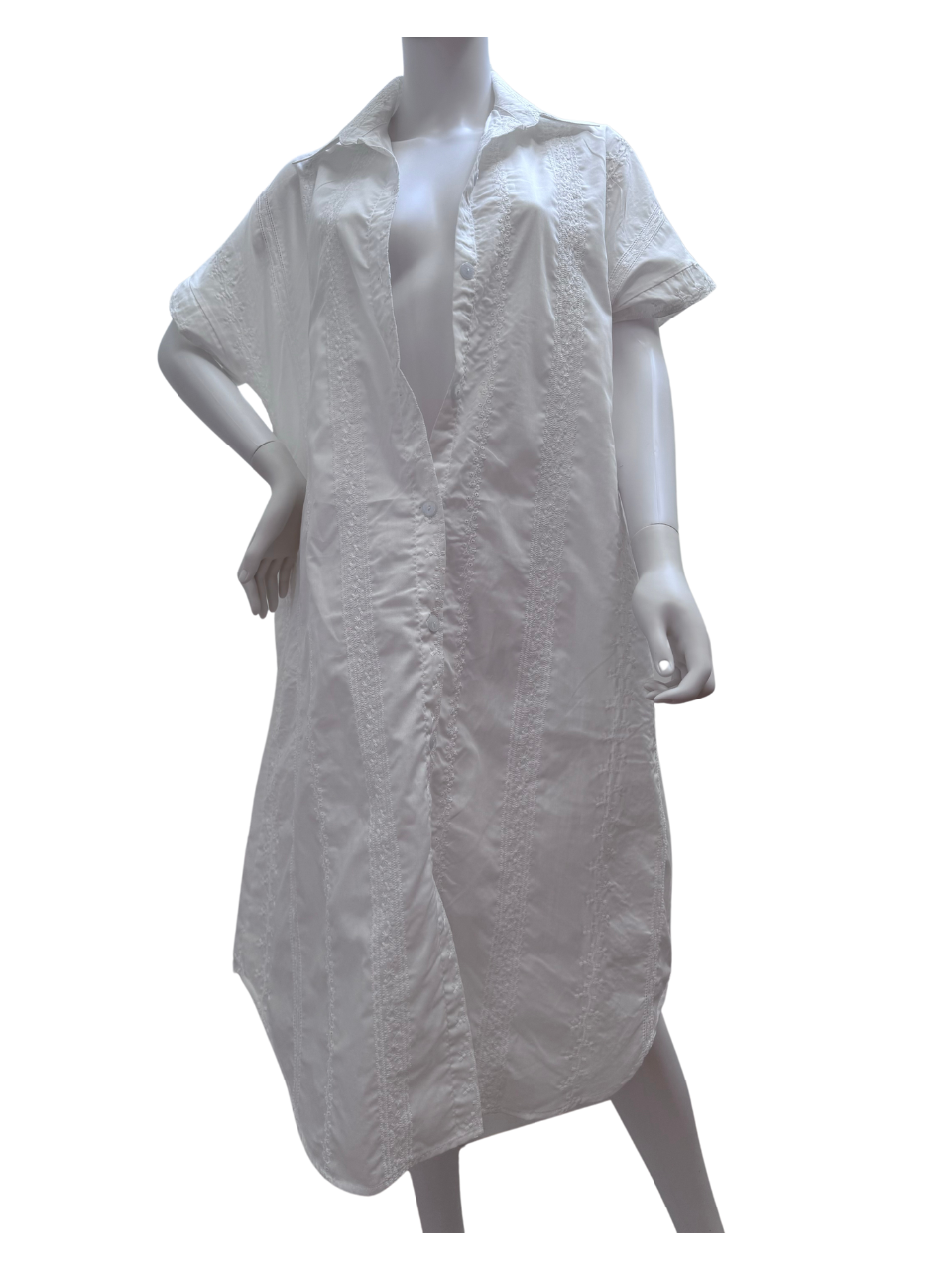 White Vertical Embroidered Long Swimsuit Cover Up