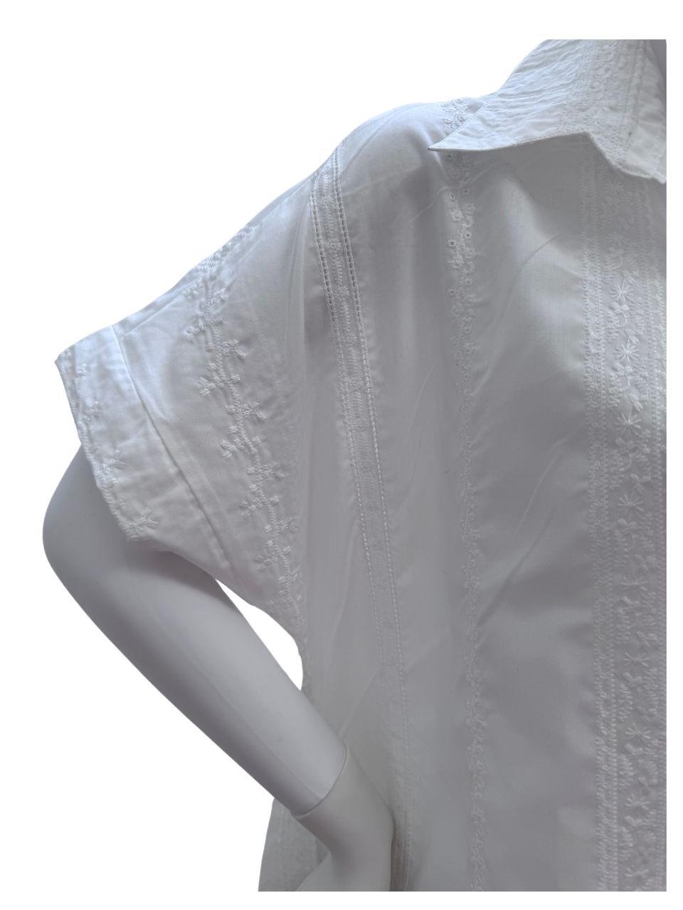 White Vertical Embroidered Long Swimsuit Cover Up