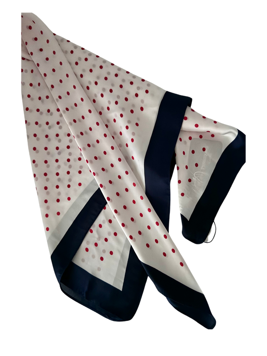 Red Polka Dot Scarf with Blue Trim