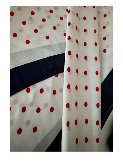 Red Polka Dot Scarf with Blue Trim