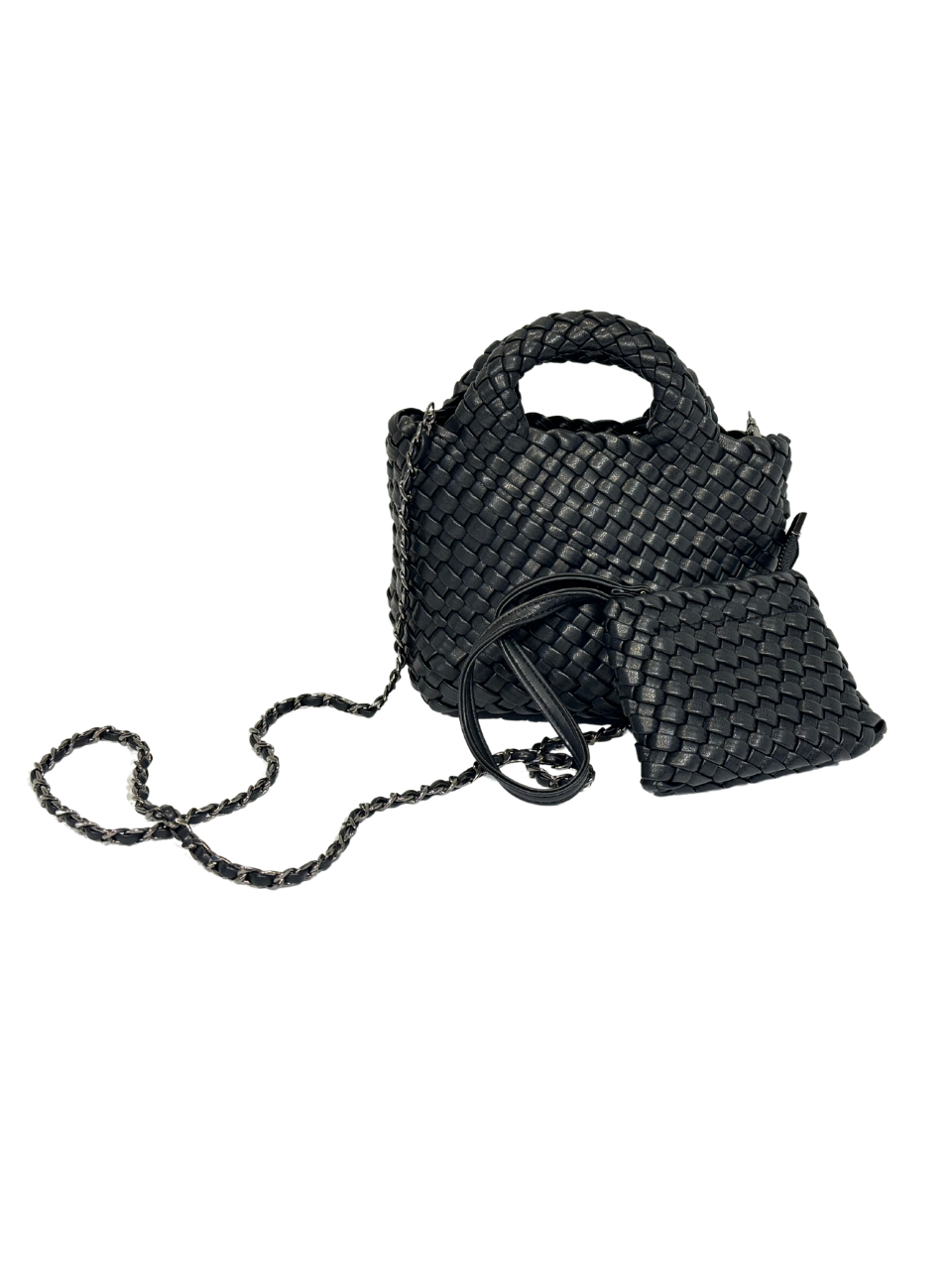 Vegan Leather Woven Bag with Matching Catch-All Purse